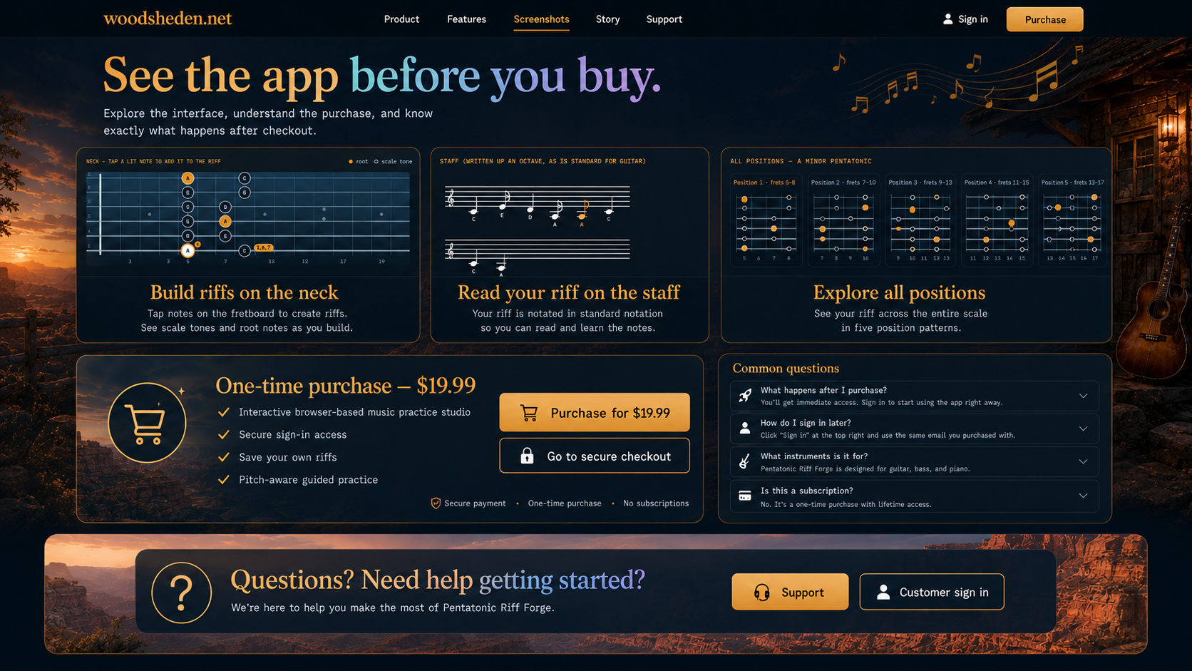 Screenshots & Pricing | Pentatonic Riff Forge visual sales page