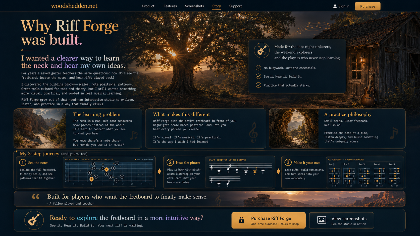 Why Riff Forge Was Built | Woodshedden.net visual sales page