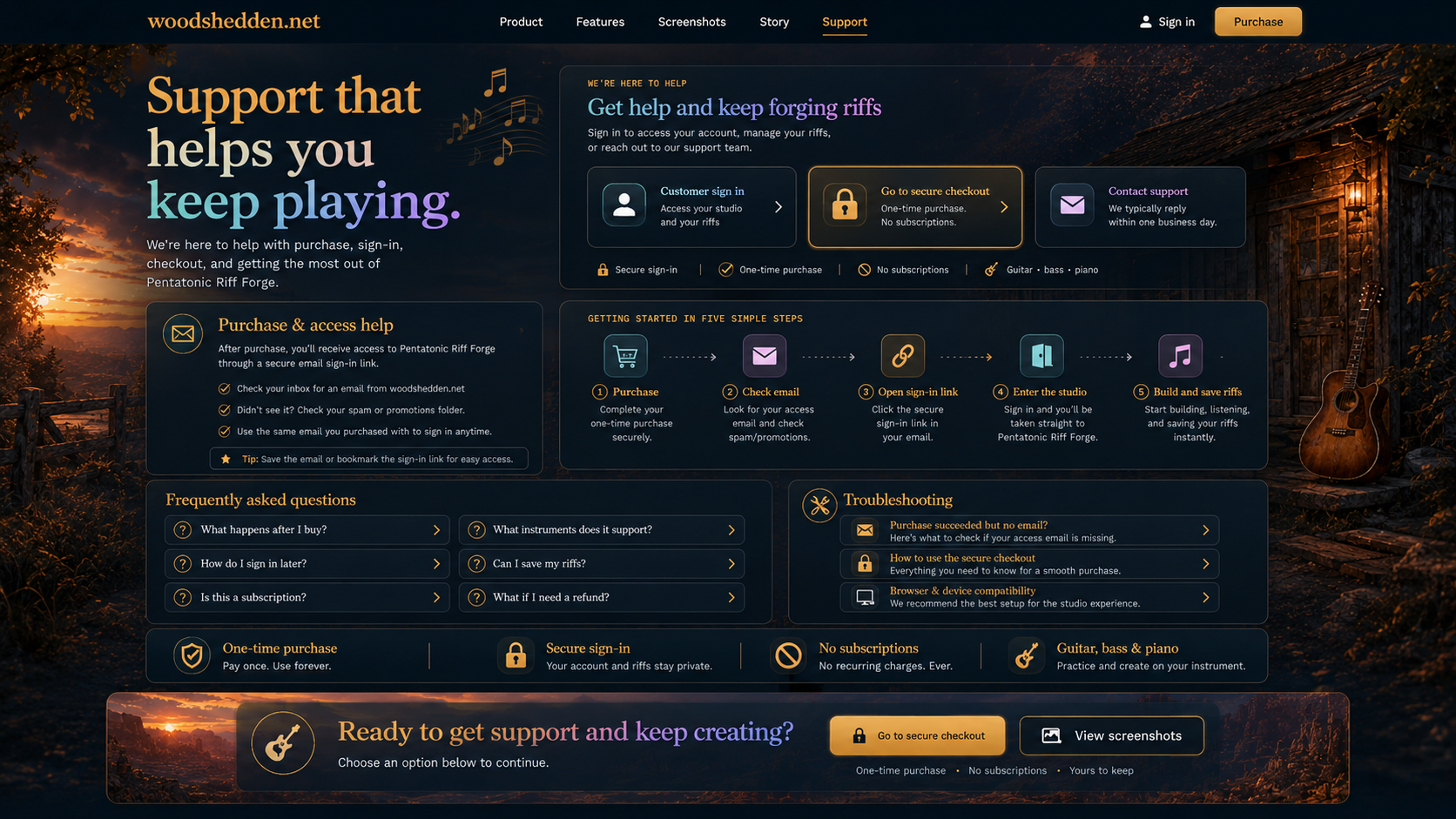 Support | Pentatonic Riff Forge visual sales page